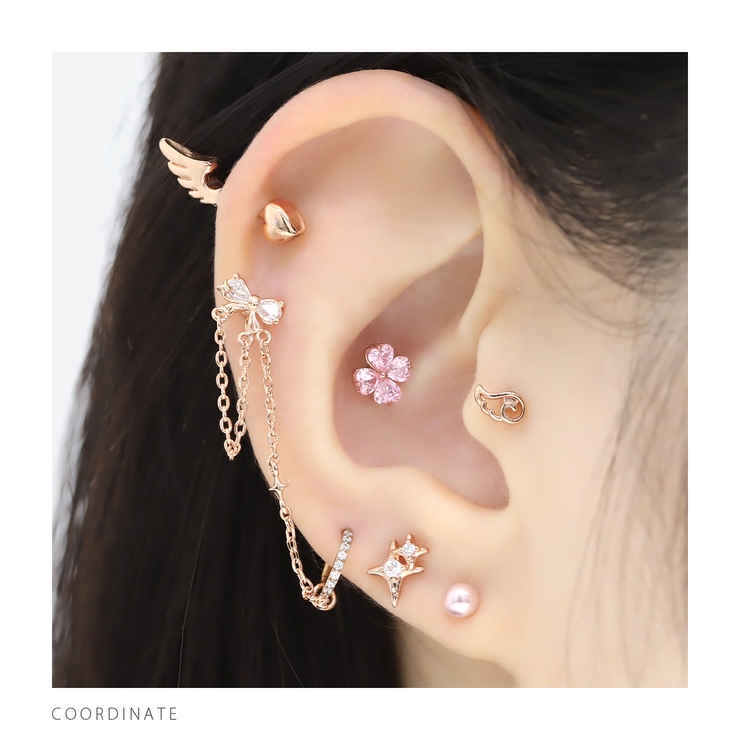 軟骨ピアス リボンチェーンロング揺れるかわいいキュービックジルコニア ボディピアス | ボディピアス専門店凛RIN | 詳細画像6 