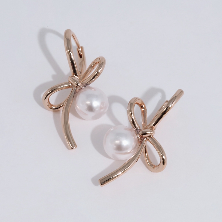 ピンクゴールド | ピアス リボンパール上品セレモニーパーティかわいいリングピアス アクセサリー | ボディピアス専門店凛RIN