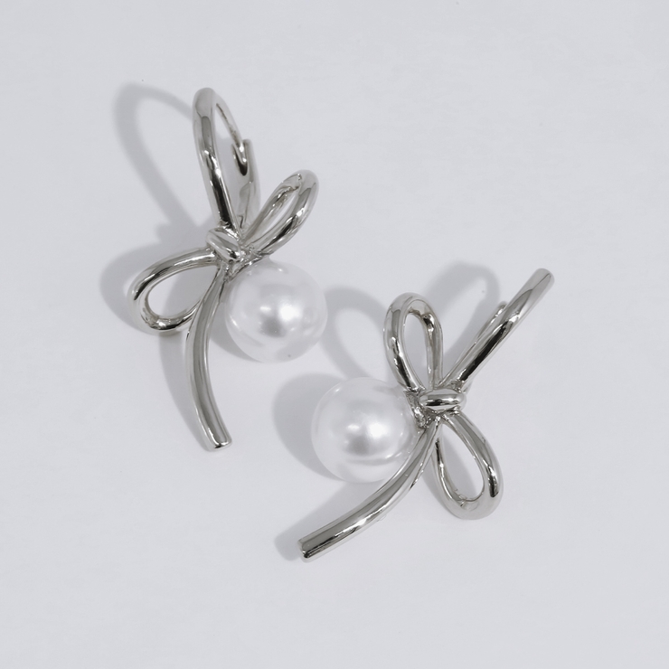 シルバー | ピアス リボンパール上品セレモニーパーティかわいいリングピアス アクセサリー | ボディピアス専門店凛RIN