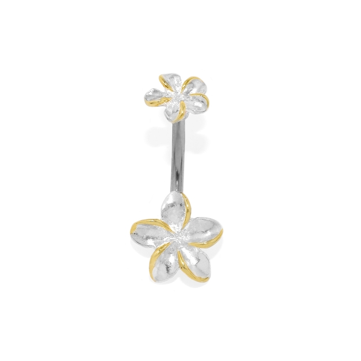 シルバー | へそピアス かわいい ハワイアンプルメリアダブル花南国リゾート夏海 | ボディピアス専門店凛RIN