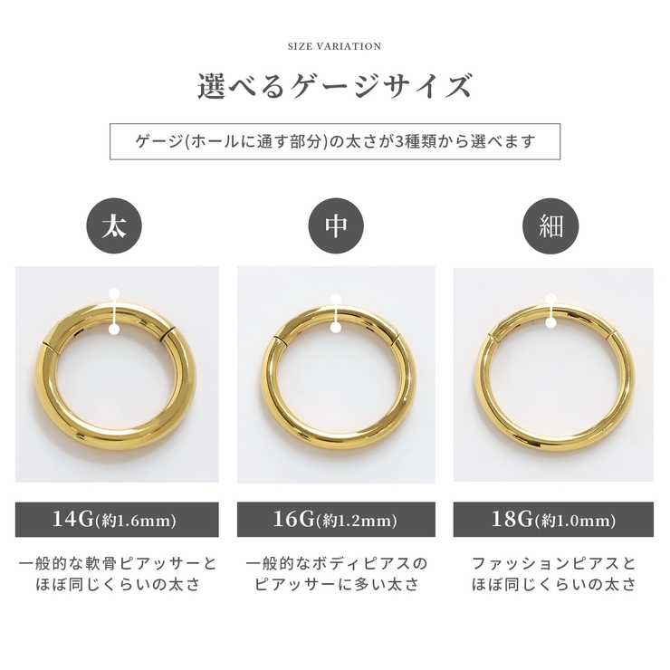 軟骨ピアス プレミアムコーティング シンプルフープワンタッチセグメントリングボデ… | ボディピアス専門店凛RIN | 詳細画像14 