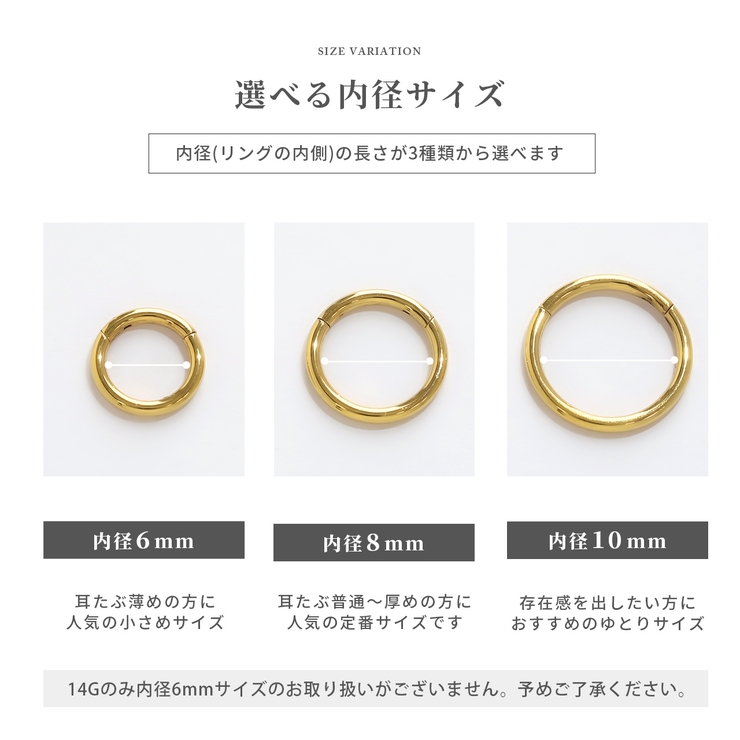 軟骨ピアス プレミアムコーティング シンプルフープワンタッチセグメントリングボデ… | ボディピアス専門店凛RIN | 詳細画像15 