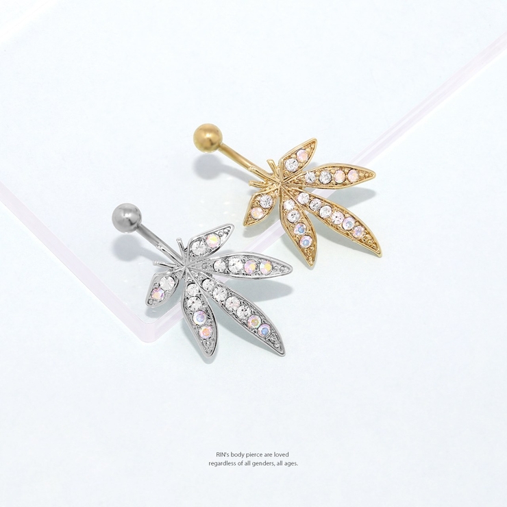 へそピアスかわいい 葉っぱウィード草デザインおしゃれスタイリッシュ ボディピアス | ボディピアス専門店凛RIN | 詳細画像2 