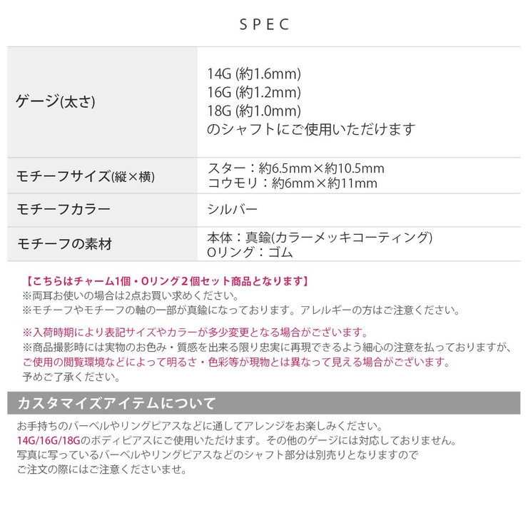 ボディピアス チャーム コウモリ五芒星バットスターシルバー | ボディピアス専門店凛RIN | 詳細画像12 