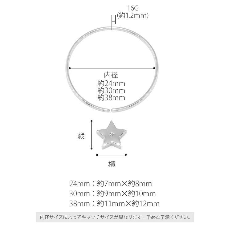 軟骨ピアス スターハートステンレスsilver キャプティブビーズリング | ボディピアス専門店凛RIN | 詳細画像10 