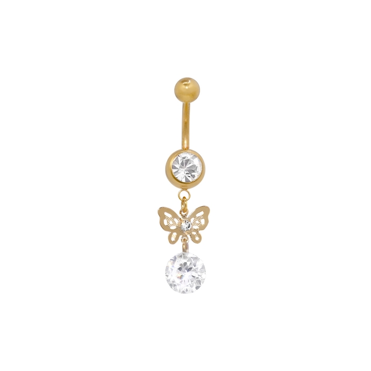 ゴールド・バタフライ | へそピアスかわいい 花蝶ジュエルロングフラワーバタフライ ボディピアス | ボディピアス専門店凛RIN