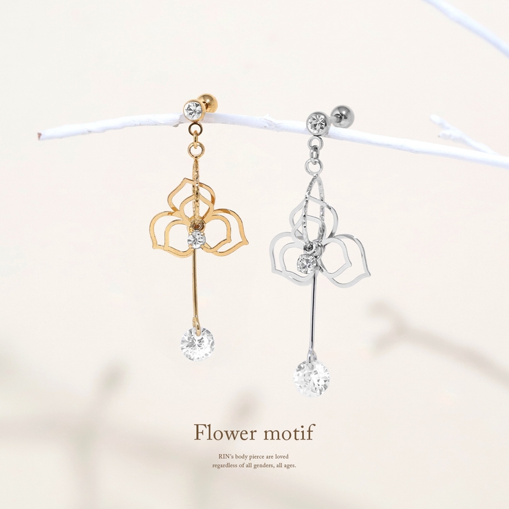 ボディピアス軟骨ピアス フラワー花バラカメリア フェミニンジュエルストレートバー… | ボディピアス専門店凛RIN | 詳細画像2 