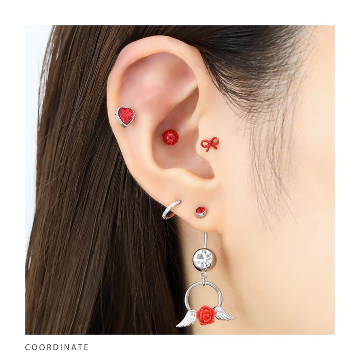 ボディピアス ハートジュエル 軟骨ピアスストレートバーベル[品番 