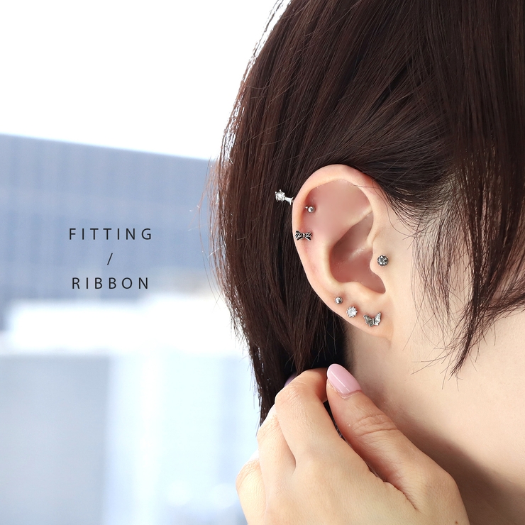 軟骨ピアス アンティークシルバー調ちいさめかわいい バタフライハートりぼん | ボディピアス専門店凛RIN | 詳細画像4 