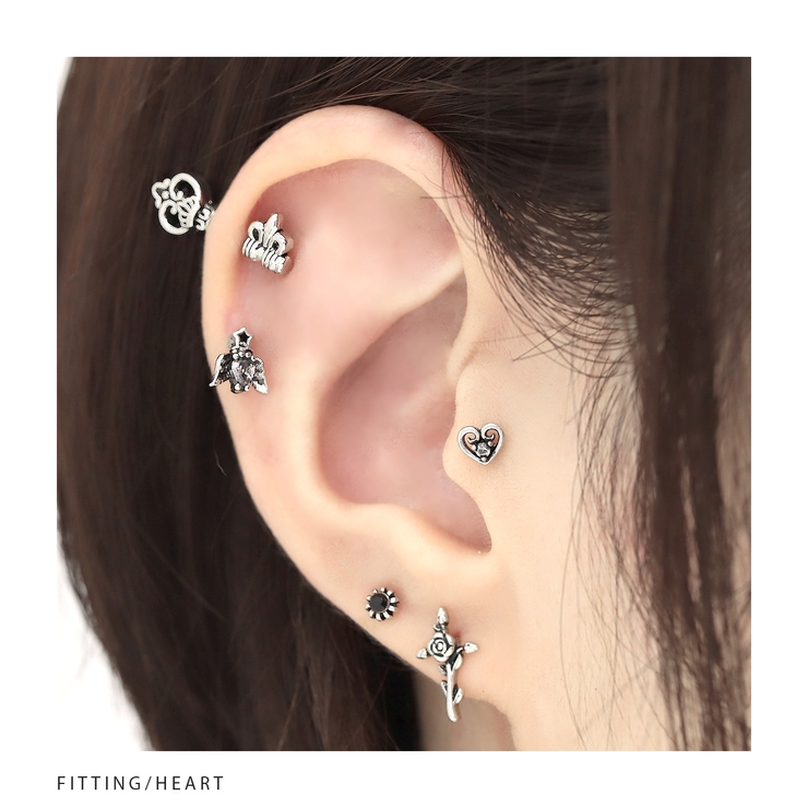 軟骨ピアス アンティークシルバー調ちいさめかわいい バタフライハートりぼん | ボディピアス専門店凛RIN | 詳細画像6 