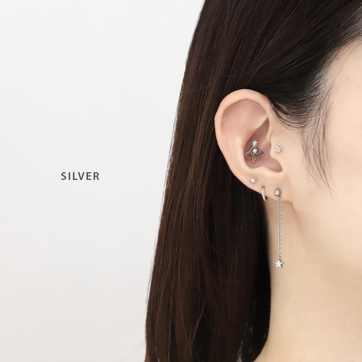 軟骨ピアス 星ジュエルチェーンかわいいスタイリッシュWバーベル ボディピアス | ボディピアス専門店凛RIN | 詳細画像4 