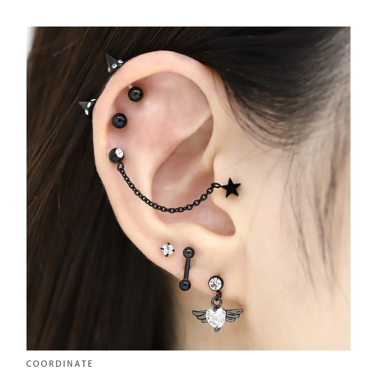 軟骨ピアス 星ジュエルチェーンかわいいスタイリッシュWバーベル ボディピアス | ボディピアス専門店凛RIN | 詳細画像6 