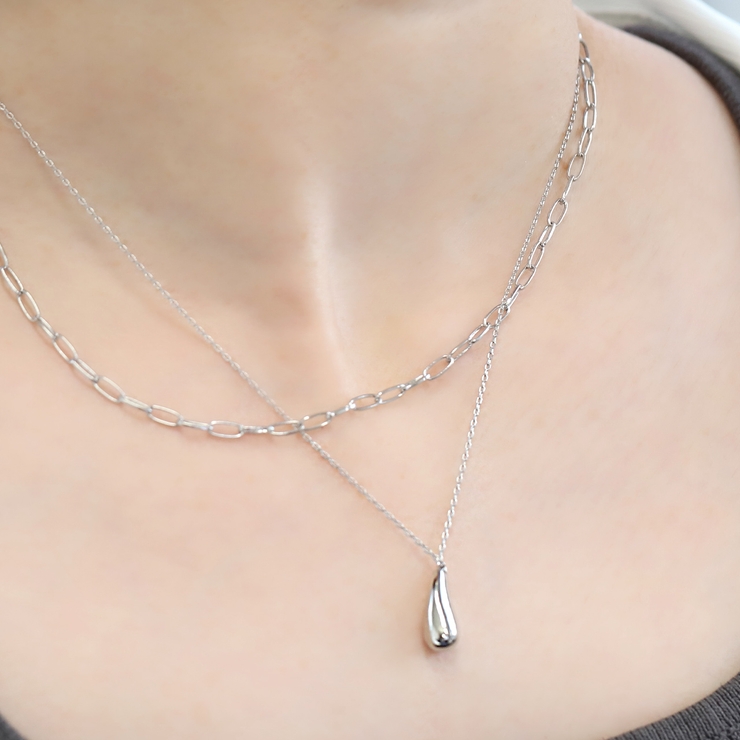 ネックレス 2連レイヤードスタイリッシュ 雫ドロップあずき