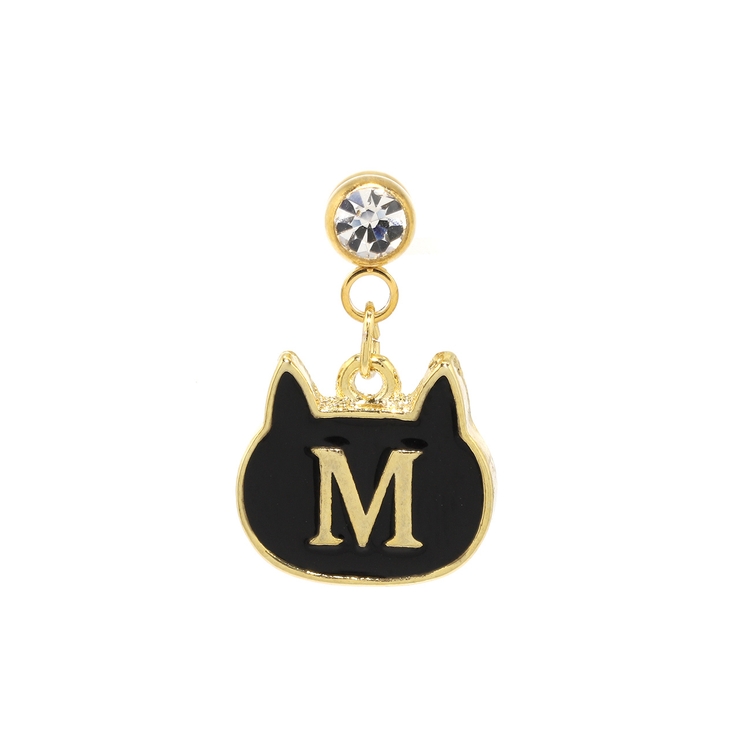 M | ボディピアス 黒猫イニシャル 片耳用揺れるくろねこクロネコ | ボディピアス専門店凛RIN
