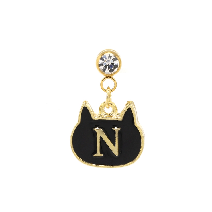 N | ボディピアス 黒猫イニシャル 片耳用揺れるくろねこクロネコ | ボディピアス専門店凛RIN