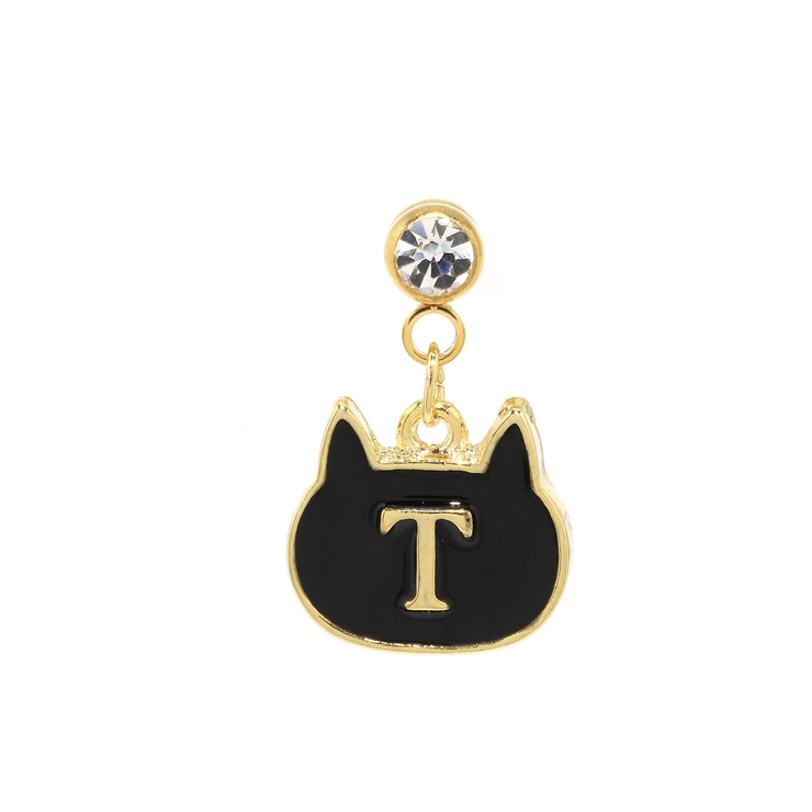 ⭐️ねこさん専用⭐️e m片耳ピアス★お値下げ★ ボディピアス 黒猫イニシャル 片耳用揺れるくろねこクロネコ