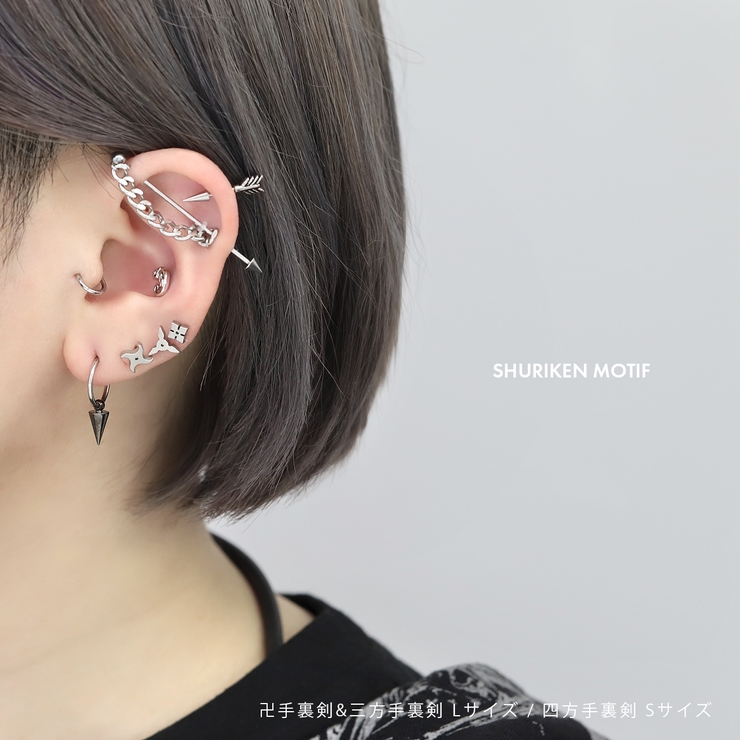 軟骨ピアス 手裏剣忍者和風 シンプル三方手裏剣卍手裏剣[品番