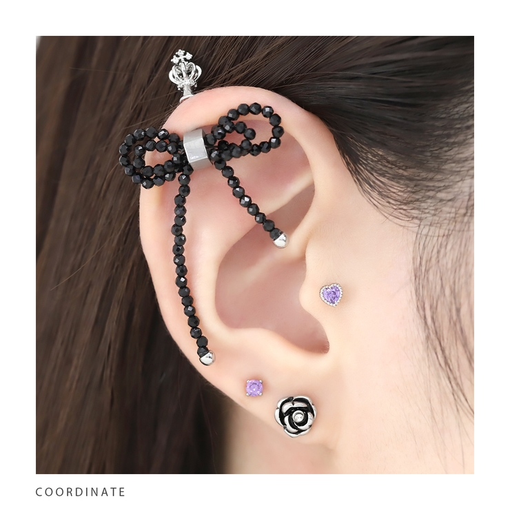 軟骨ピアス ビーズリボンかわいいブラック 大きめサイズバレエコア | ボディピアス専門店凛RIN | 詳細画像6 