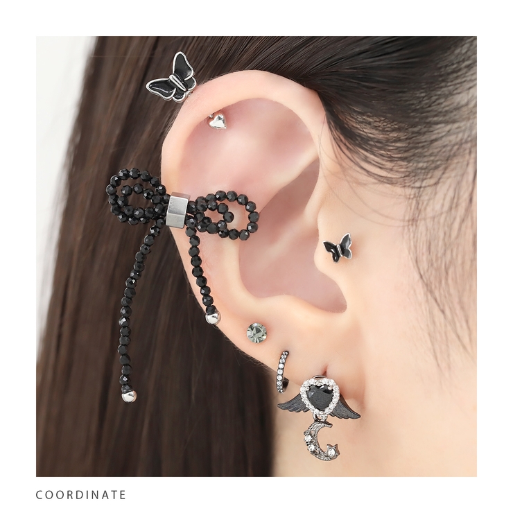 軟骨ピアス ビーズリボンかわいいブラック 大きめサイズバレエコア | ボディピアス専門店凛RIN | 詳細画像7 