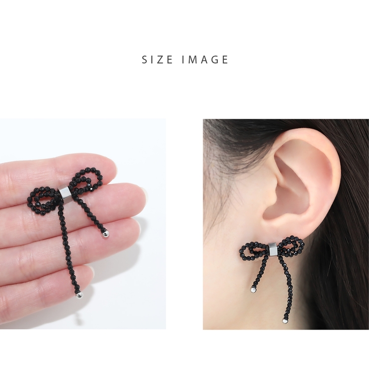 軟骨ピアス ビーズリボンかわいいブラック 大きめサイズバレエコア | ボディピアス専門店凛RIN | 詳細画像8 