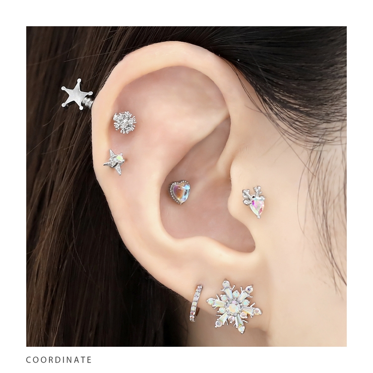 軟骨ピアス 雪の結晶スノークリスタル凛オリジナル冬クリスマス ボディピアス | ボディピアス専門店凛RIN | 詳細画像10 