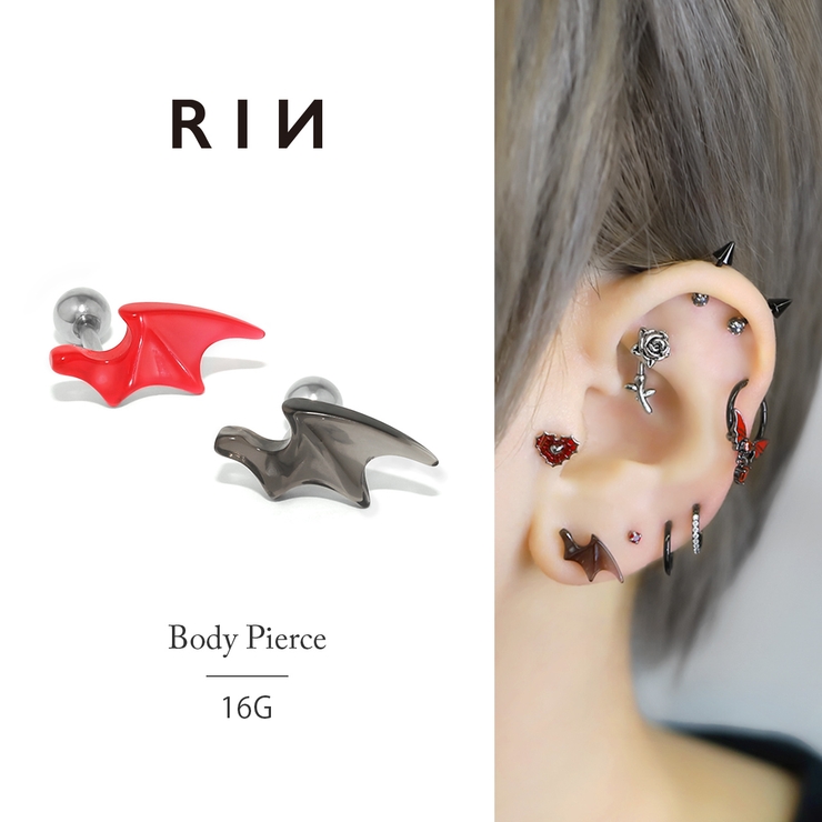 軟骨ピアス デビル悪魔羽翼アクリルクールレッドブラック ボディピアス | ボディピアス専門店凛RIN | 詳細画像1 