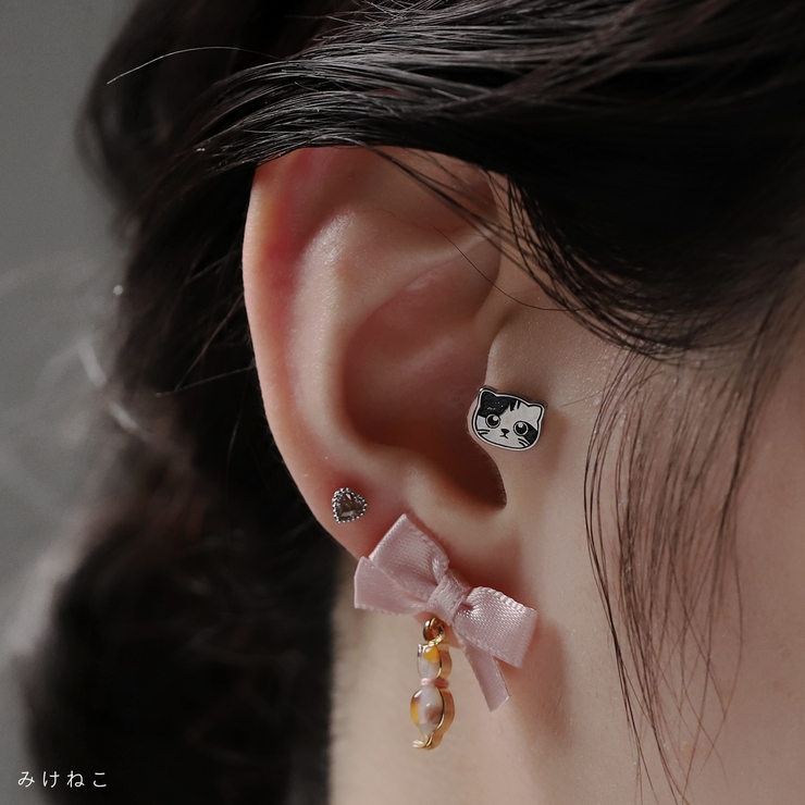 軟骨ピアス 猫ねこネコキャットフェイスかわいい白黒三毛はちわれ折れ耳 ボディピア… | ボディピアス専門店凛RIN | 詳細画像8 