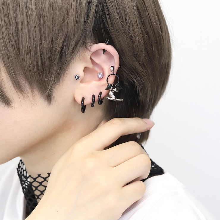 軟骨ピアスカスタムセット 猫エンジェル翼キャット人気 かわいい天使 | ボディピアス専門店凛RIN | 詳細画像4 