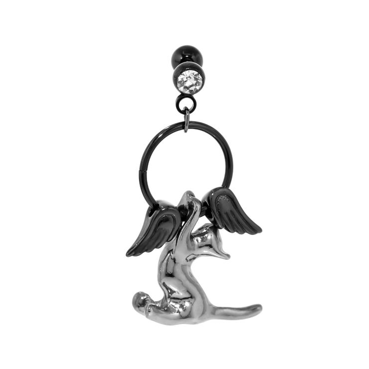 ブラック | 軟骨ピアスカスタムセット 猫エンジェル翼キャット人気 かわいい天使 | ボディピアス専門店凛RIN