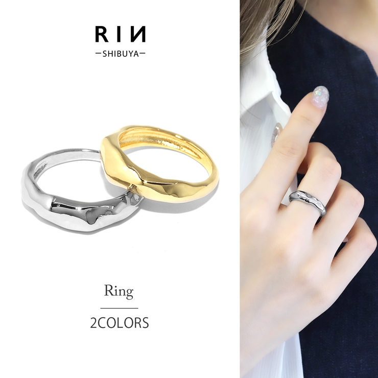 指輪リングシンプル 18金 アートゴツゴツ溶け岩肌模様 | ボディピアス専門店凛RIN | 詳細画像1 