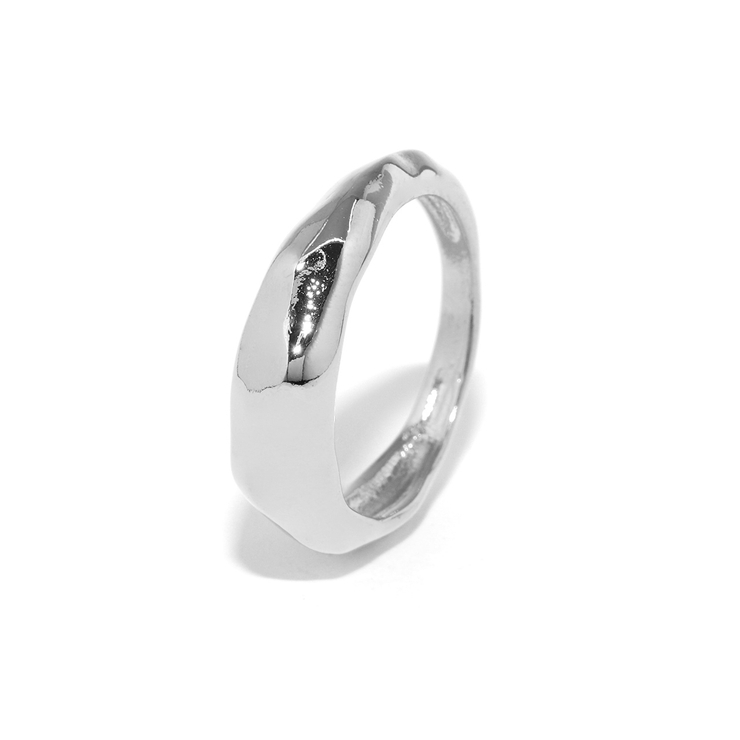 シルバー | 指輪リングシンプル 18金 アートゴツゴツ溶け岩肌模様 | ボディピアス専門店凛RIN