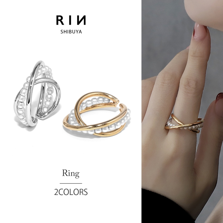指輪リング スタイリッシュクロスライン パールフリーサイズシックオープンリング | ボディピアス専門店凛RIN | 詳細画像1 
