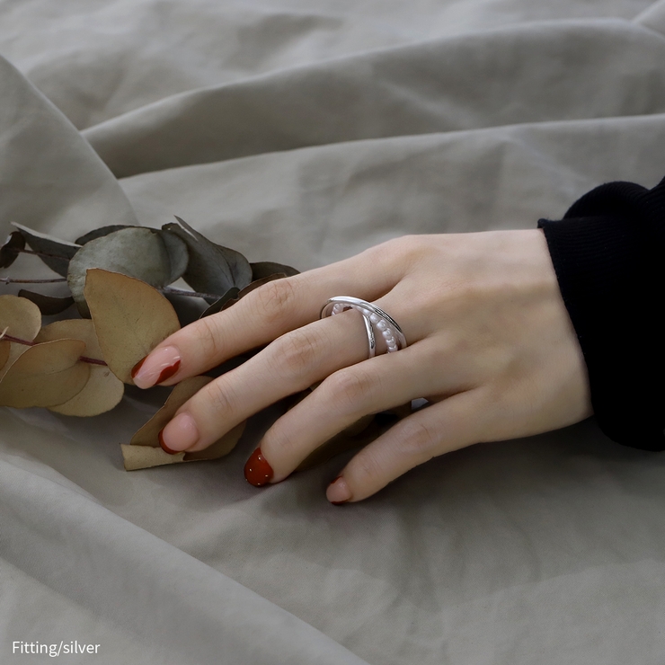指輪リング スタイリッシュクロスライン パールフリーサイズシックオープンリング | ボディピアス専門店凛RIN | 詳細画像3 