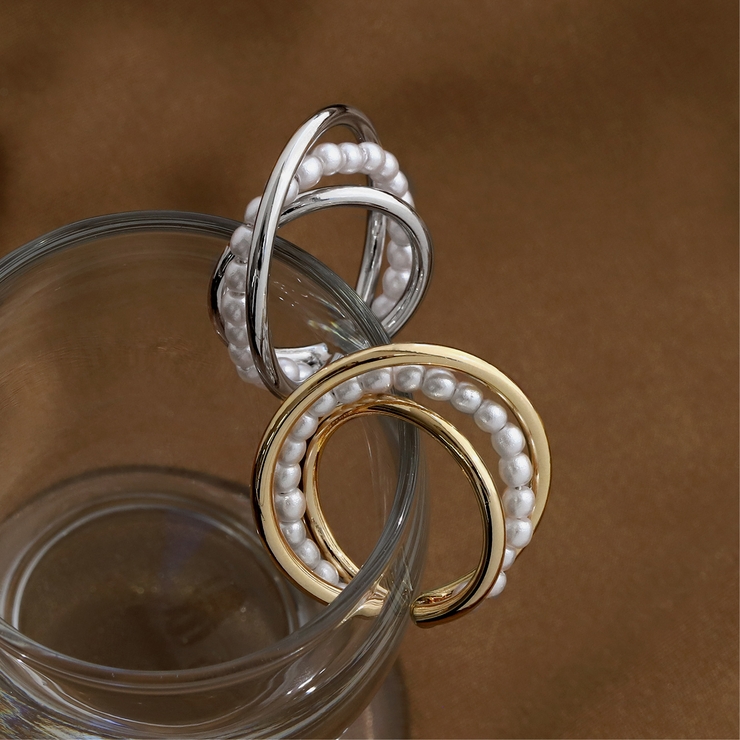指輪リング スタイリッシュクロスライン パールフリーサイズシックオープンリング | ボディピアス専門店凛RIN | 詳細画像5 