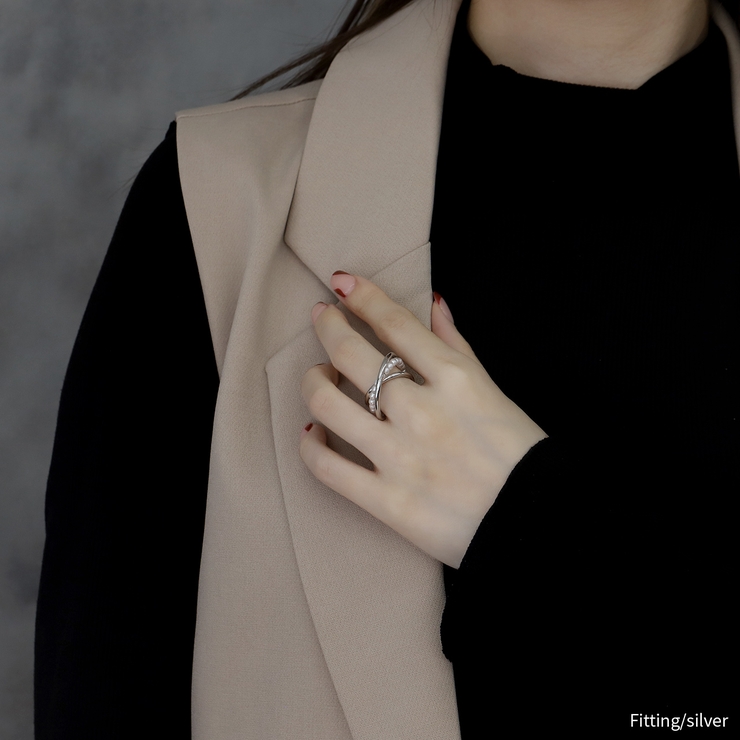 指輪リング スタイリッシュクロスライン パールフリーサイズシックオープンリング | ボディピアス専門店凛RIN | 詳細画像6 