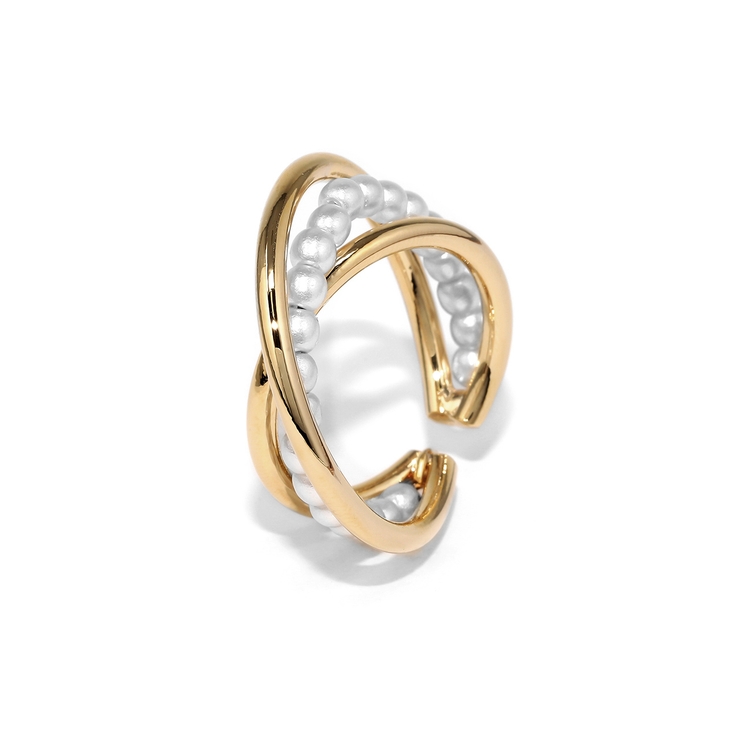 ゴールド | 指輪リング スタイリッシュクロスライン パールフリーサイズシックオープンリング | ボディピアス専門店凛RIN
