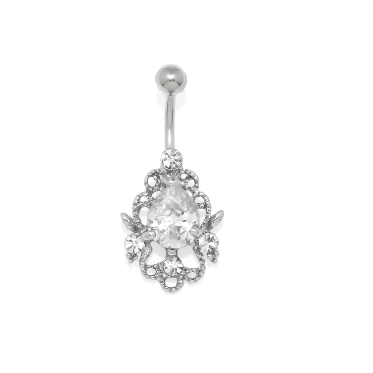 シルバー/クリア | へそピアス かわいい ジュエルビジューゴージャスしずく型ジルコニア | ボディピアス専門店凛RIN
