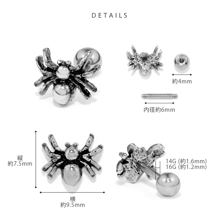 軟骨ピアス 蜘蛛スパイダークモタランチュラ毒虫ハロウィン ボディピアス | ボディピアス専門店凛RIN | 詳細画像9 