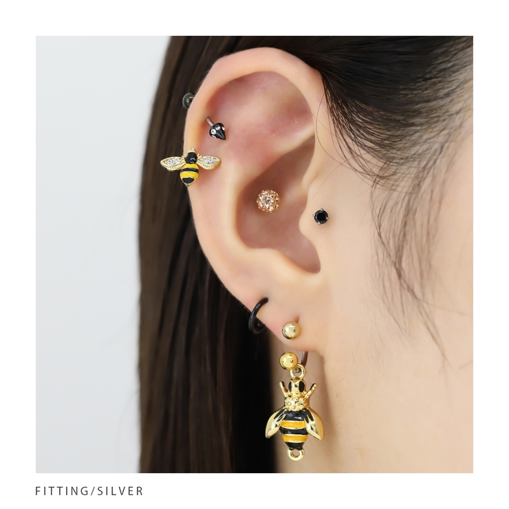 軟骨ピアス バイカラーキャッチセット ストレートバーベル