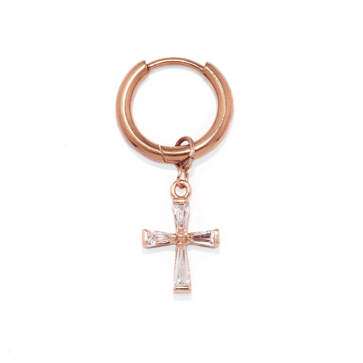 ピンクゴールド | ステンレスピアス フープクロス十字架チャームセットジュエルキュービックジルコニア… | ボディピアス専門店凛RIN