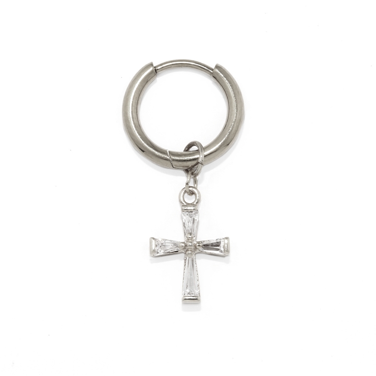 シルバー | ステンレスピアス フープクロス十字架チャームセットジュエルキュービックジルコニア… | ボディピアス専門店凛RIN