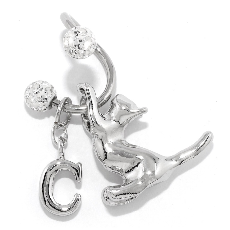 C | 軟骨ピアス スパイラルバーベルかわいい猫英字チャーム 片耳用ボディピアス | ボディピアス専門店凛RIN