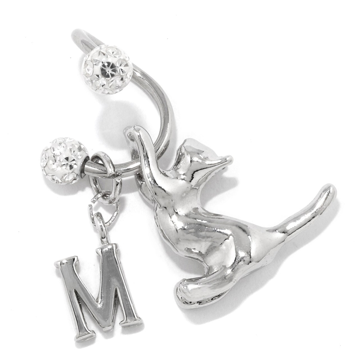 M | 軟骨ピアス スパイラルバーベルかわいい猫英字チャーム 片耳用ボディピアス | ボディピアス専門店凛RIN