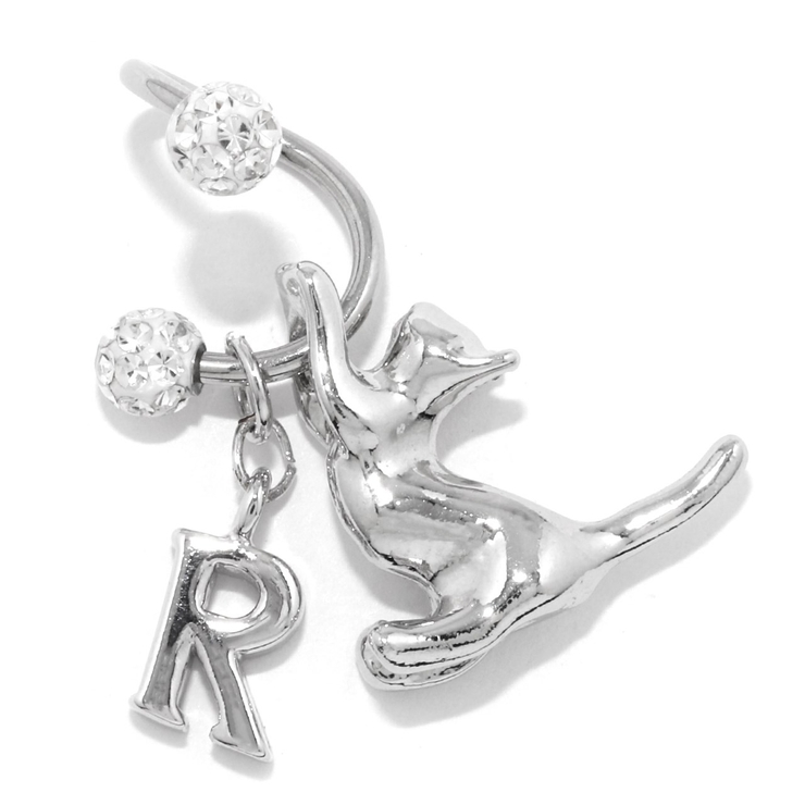 R | 軟骨ピアス スパイラルバーベルかわいい猫英字チャーム 片耳用ボディピアス | ボディピアス専門店凛RIN