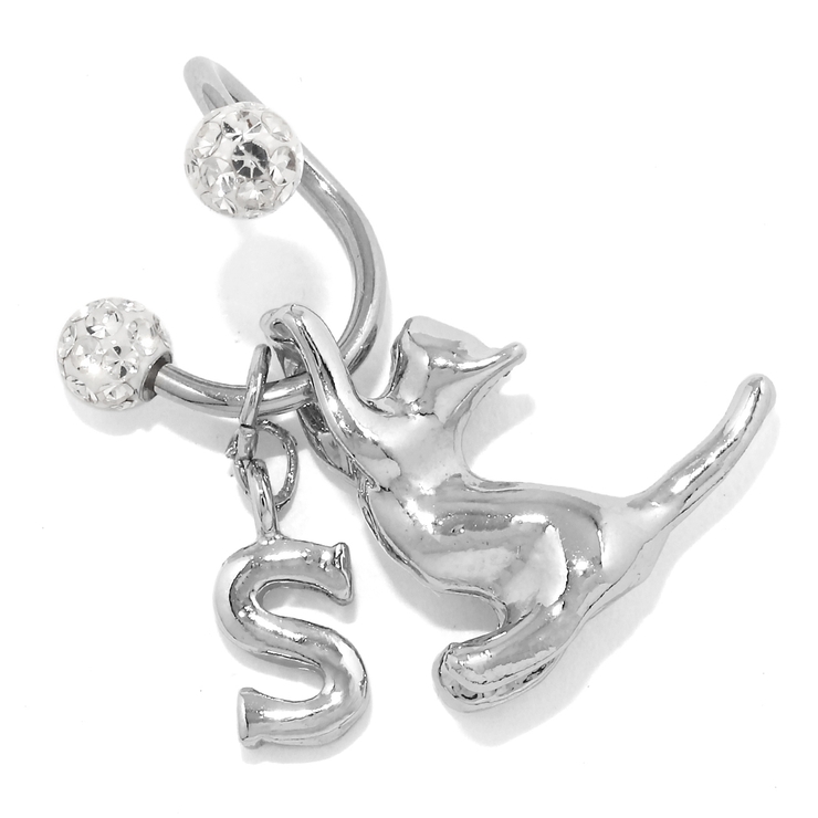 A | 軟骨ピアス スパイラルバーベルかわいい猫英字チャーム 片耳用ボディピアス | ボディピアス専門店凛RIN