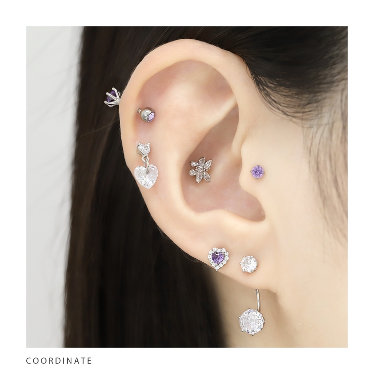 軟骨ピアス ジュエルハート揺れるチャームキュービックジルコニア ボディピアス | ボディピアス専門店凛RIN | 詳細画像5 