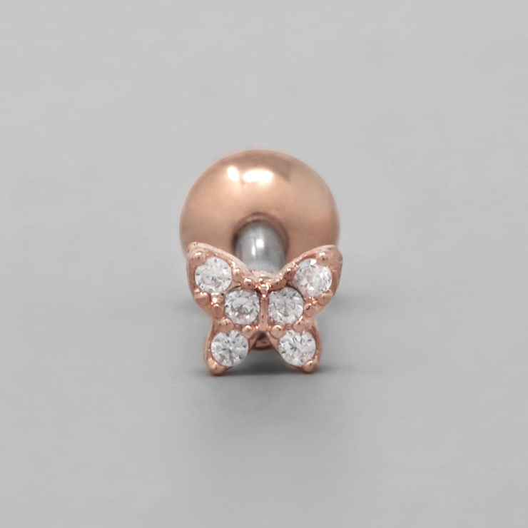 ピンクゴールド | 軟骨ピアス 蝶々バタフライかわいいジュエルジルコニア軟骨ピアス ボディピアス | ボディピアス専門店凛RIN