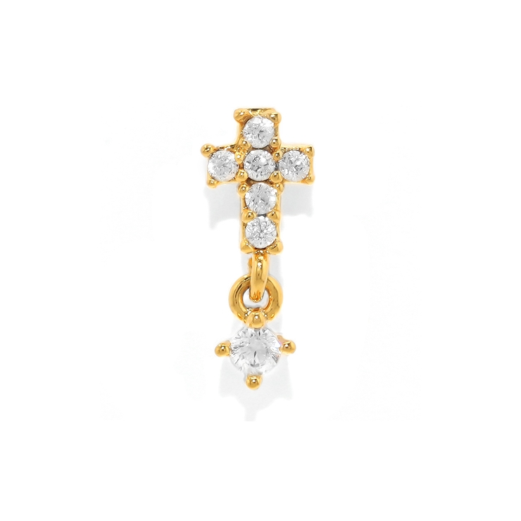 ゴールド | 軟骨ピアス ジュエルクロス十字架チャームキュービックジルコニア ボディピアス | ボディピアス専門店凛RIN