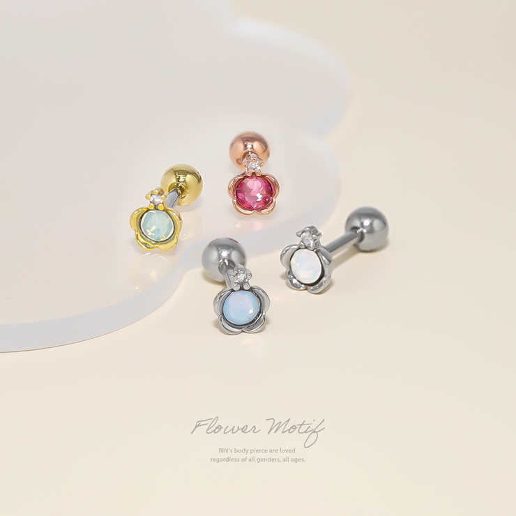 軟骨ピアス かわいい ジュエルフラワー花小さめミルキーカラー | ボディピアス専門店凛RIN | 詳細画像2 