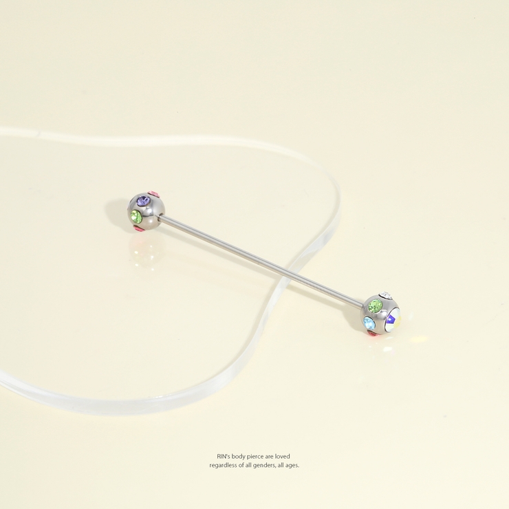 軟骨ピアス ジュエルインダスカラフルロングバーベルカラージュエル ボディピアス | ボディピアス専門店凛RIN | 詳細画像2 